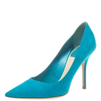 Pre Owned Dior Blue Suede Leather Pointed Toe Pumps Size 36.5