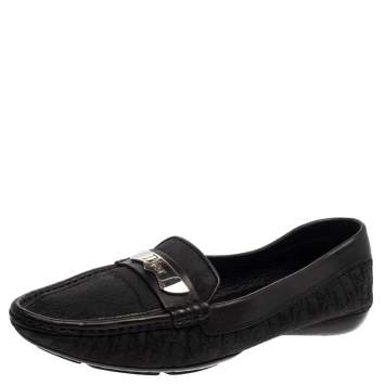 Pre Owned Dior Black Monogram Canvas And Leather Pointed Toe Loafers Size 38.5