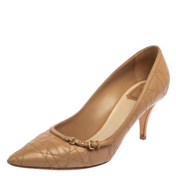 Pre Owned Dior Beige Cannage Leather Buckle Embellished Pointed Toe Pumps Size 41