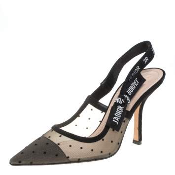 Pre Owned Dior Black Mesh And Suede J'Adior Slingback Sandals Size 39