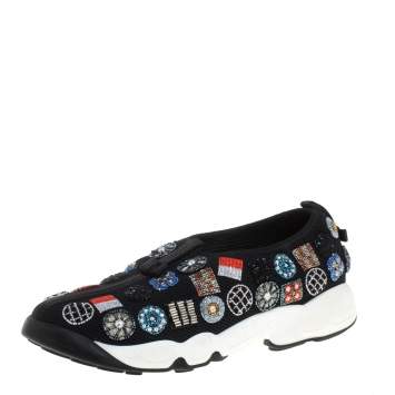 Pre Owned Dior Black Embellished Fabric Fusion Sneakers Size 38.5