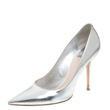 Pre Owned Dior Metallic Silver Leather Pointed Toe Pumps Size 41