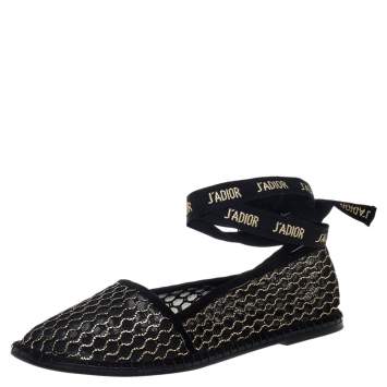 Pre Owned Dior Black Mesh And Suede Nicely D Espadrilles Size 37.5