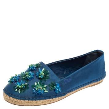 Pre Owned Dior Blue Mesh Espadrille Slip On Ballet Flats Size 39
