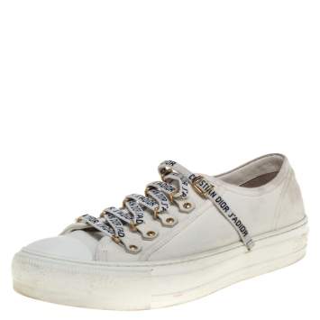 Pre Owned Dior White Canvas Walk'n'Dior Low Top Sneakers Size 38