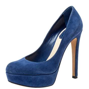 Pre Owned Dior Blue Suede Platform Pumps Size 35