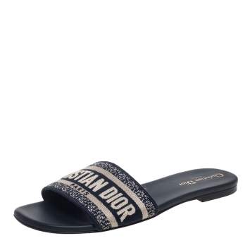 Pre Owned Dior Blue Canvas Dway Slide Sandals Size 39