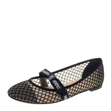 Pre Owned Dior Black Mesh Miss J'Adior Flats Size 41
