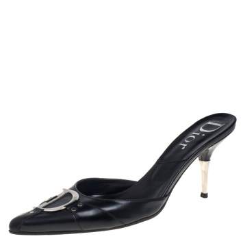 Pre Owned Dior Black Leather Logo Mule Sandals Size 41