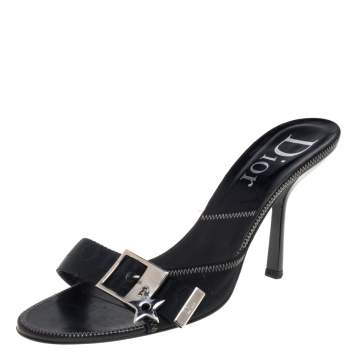 Pre Owned Dior Black Canvas Buckle Mule Sandals Size 40