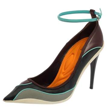 Pre Owned Dior Multicolor Mesh And Leather Pointed Toe Ankle Strap Pumps Size 40