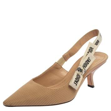Pre Owned Dior Beige Technical Fabric J'Adior Pointed Toe Slingback Sandals Size 40