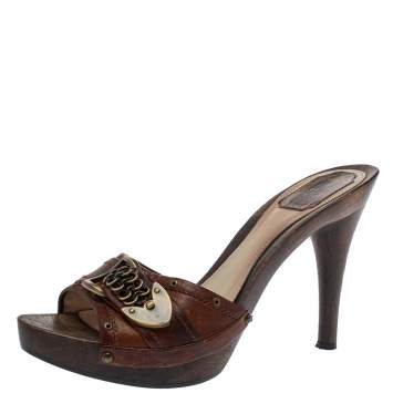 Pre Owned Dior Brown Leather Platform  Sandals Size 40.5