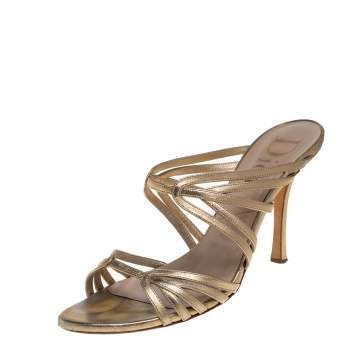 Pre Owned Dior Gold Leather Strappy Sandals Size 40.5