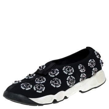 Pre Owned Dior Black Mesh Fusion Embellished Slip On Sneakers Size 39