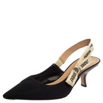 Pre Owned Dior Black Knit Fabric J'Adior Slingback Pumps Size 41.5