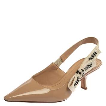 Pre Owned Dior Nude Beige Patent Leather  J'Adior Slingback Pumps Size 37
