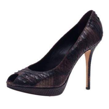 Pre Owned Dior Black Python Miss Dior Peep Toe Pumps Size 38