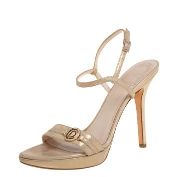 Pre Owned Dior Metallic Gold Fabric Platform Sandals Size 36.5