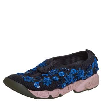 Pre Owned Dior Black Embellished Mesh Fusion Sneakers Size 37.5