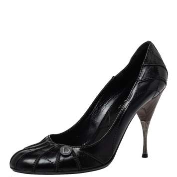 Pre Owned Dior Black Leather Round Toe Pumps Size 40