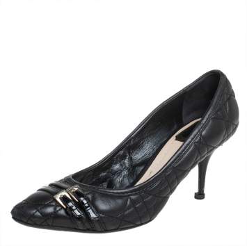 Pre Owned Dior Black Cannage Leather Buckle Detailed Pumps Size 38