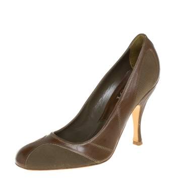 Pre Owned Dior Green Mesh And Leather Stitch Detail Pumps Size 38.5