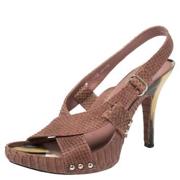 Pre Owned Dior Mauve Pink Python Cross Strap Slingback Platform Sandals Size 39.5