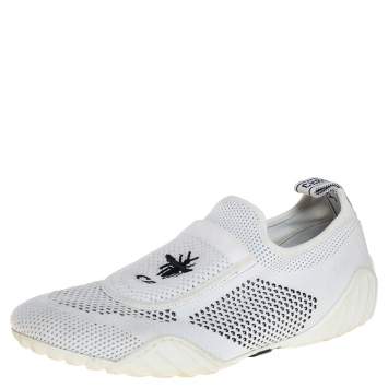 Pre Owned Dior White/Black Stretch Knit Fabric D-Fence Slip-On Sneakers Size 37.5