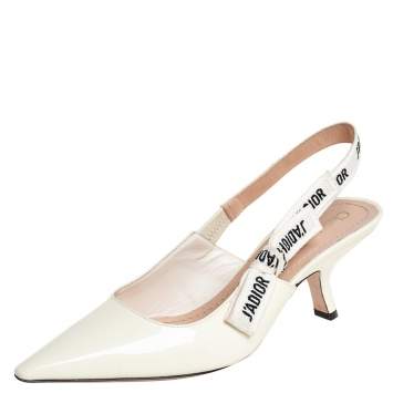 Pre Owned Dior Off-white Patent Leather J'adior Slingback Sandals Size 38