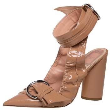 Pre Owned Dior Beige Patent Leather Ankle Wrap Buckle Strap Sandals Size 36