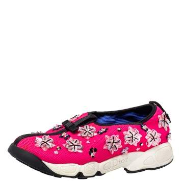 Pre Owned Dior Pink Mesh Embellished Fusion Slip On Sneakers Size 37
