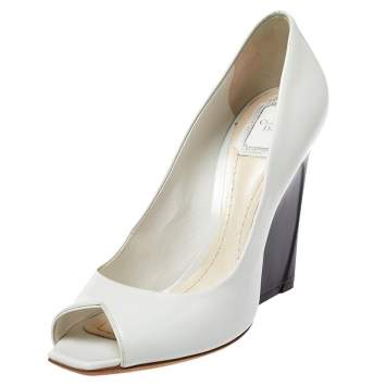 Pre Owned Dior Off White Patent Leather Eclipse Peep Toe Pumps Size 39.5