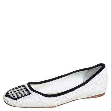 Pre Owned Dior White Leather Ballerina Flats Size 36.5