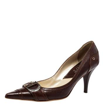 Pre Owned Dior Vintage Brown Leather D Buckle Pumps Size 38