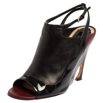 Pre Owned Dior Tricolor Patent Leather And Leather Wedge Slingback Sandals Size 40