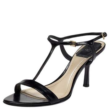 Pre Owned Dior Black Leather T-Strap Sandals Size 37.5