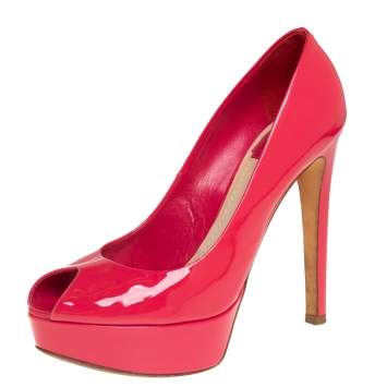 Pre Owned Dior Pink Patent Leather Platform Peep Toe Pumps Size 37
