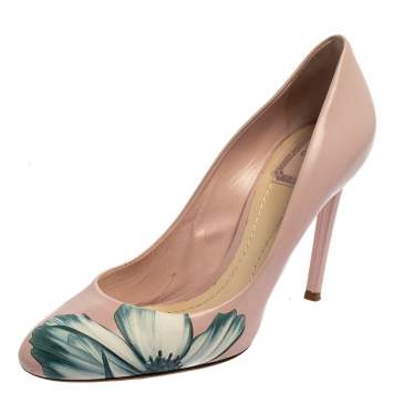 Pre Owned Dior Pink Leather Floral Print Round Toe Pumps Size 40.5