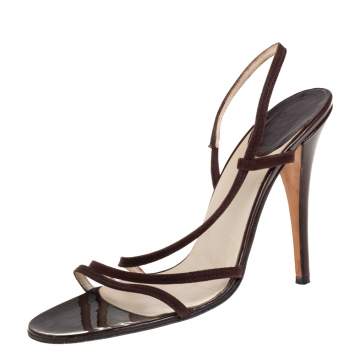 Pre Owned Dior Brown Suede And Patent Leather Ankle Strap Sandals Size 38