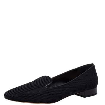 Pre Owned Dior Black Knit Fabric Slip On Loafers Size 39