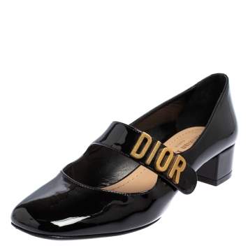 Pre Owned Dior Black Patent Leather Baby D Mary Jane Pumps Size 35.5 