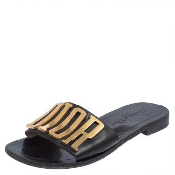 Pre Owned Dior Black Leather Evolution Slipper Sandals Size 36
