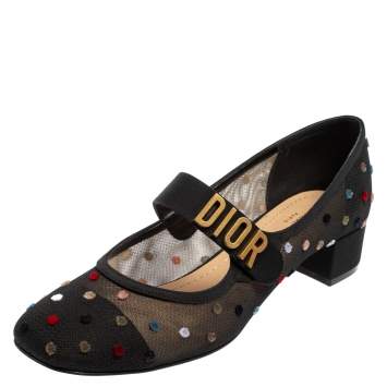Pre Owned Dior Black Fabric And Mesh Baby-D Mary Jane Pumps Size 40