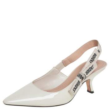 Pre Owned Dior White Patent Leather J'Adior Slingback Pumps Size 39