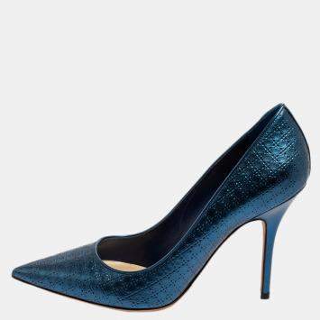 Pre Owned Dior Blue Cannage Leather Pointed Toe Pumps Size 39