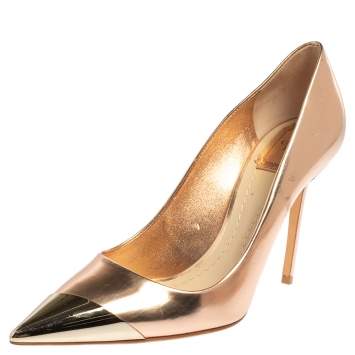 Pre Owned Dior Rose Gold Leather Metal Pointed Cap Toe Pumps Size 39