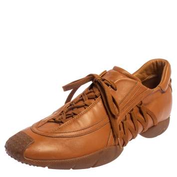 Pre Owned Dior Tan Leather Lace Up Sneakers Size 38