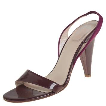 Pre Owned Dior Burgundy Patent Leather and Velvet Open Toe Slingback Sandals Size 38