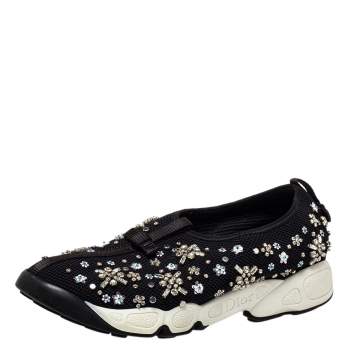 Pre Owned Dior Black Mesh Fusion Embellished Sneakers Size 38.5